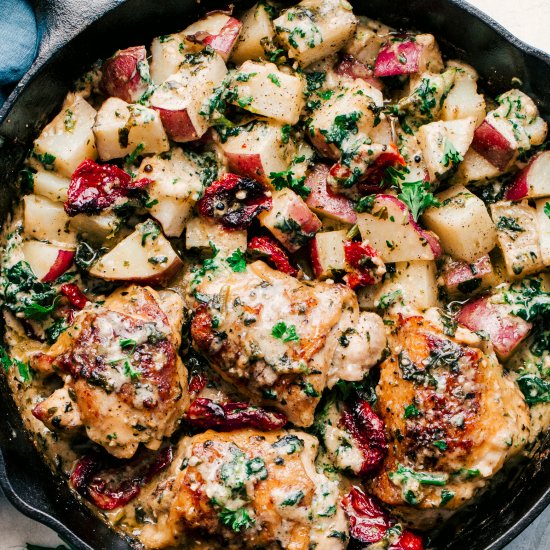 CREAMY TUSCAN CHICKEN AND POTATOES