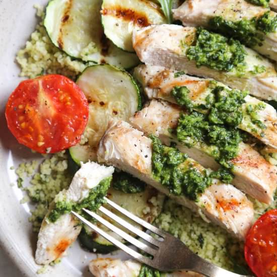 Grilled Pesto Chicken Couscous Bowl