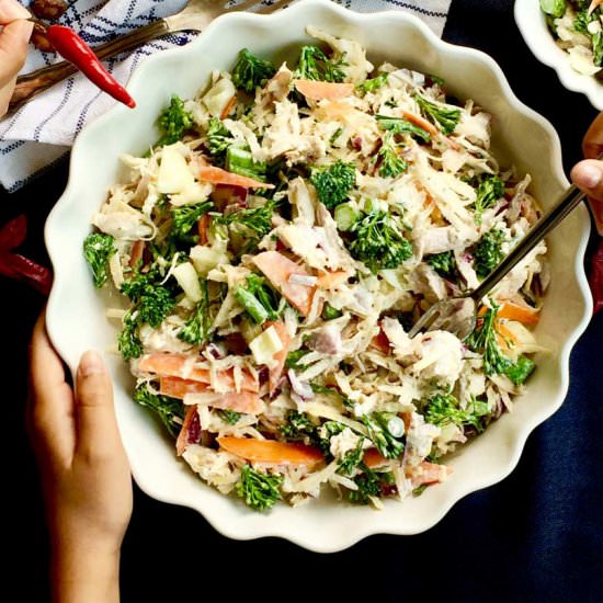 Swede, broccolini and chicken salad