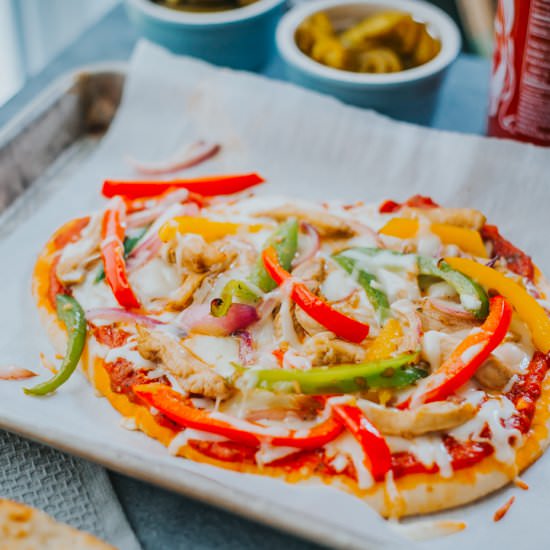 Chicken Cheesesteak Naan Pizza