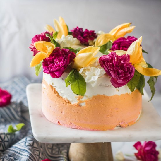 Raspberry Peach Basil Cake