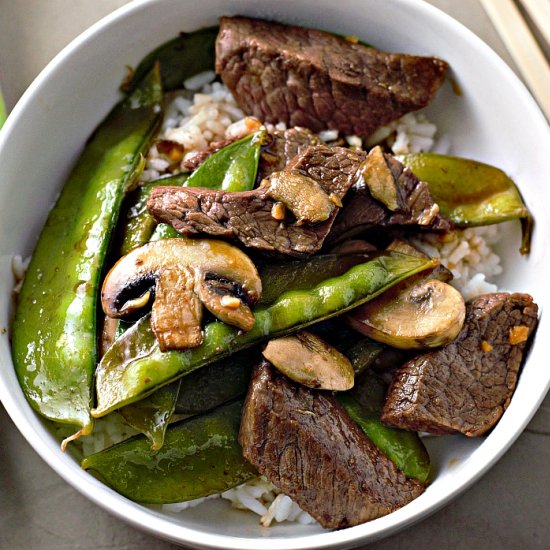 Beef Mushroom Snow Pea Stir Fry