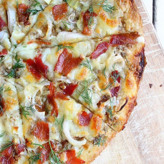 Bacon & Leek Pizza with Dill Pesto