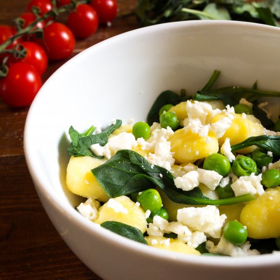 Gnocchi with feta and greens