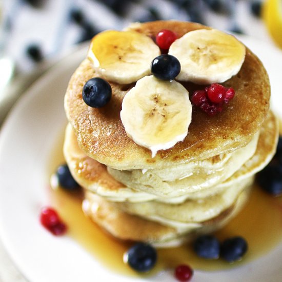 Vegan pancakes with banana and blue