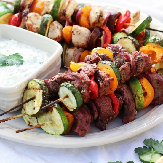 Greek Chicken & Steak Kebabs