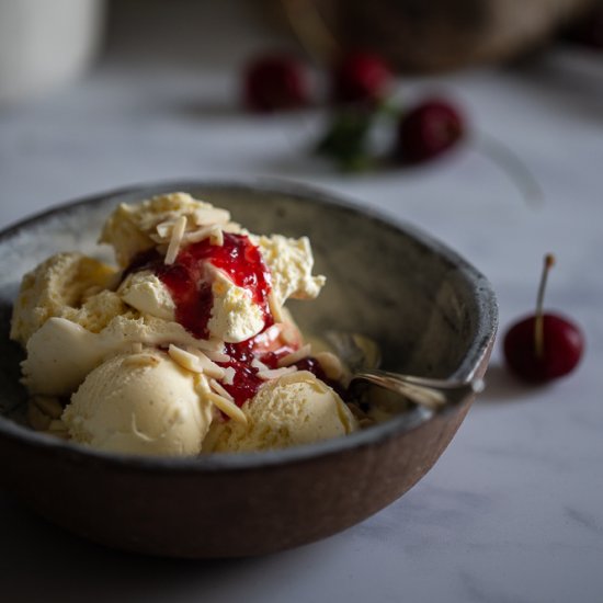 Strawberry, cherry and rose jam