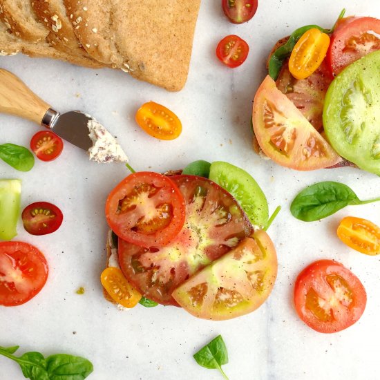 Open Faced Heirloom Tomato Sandwich