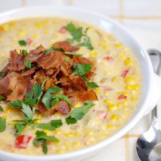 Corn Chowder with Grits and Bacon