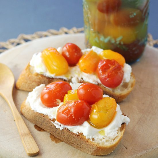 Pickled Tomatoes on Ricotta Toast