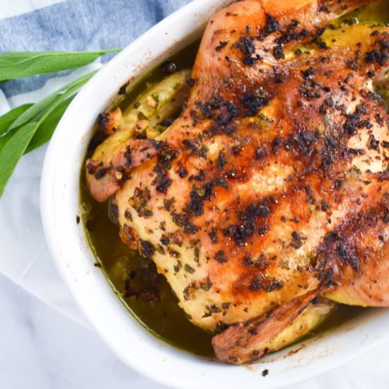 Crispy Garlic Sage Roast Chicken