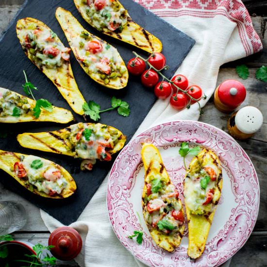 Grilled stuffed summer squash