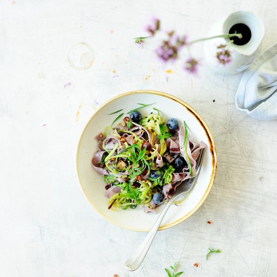 Blueberry pasta with zucchini