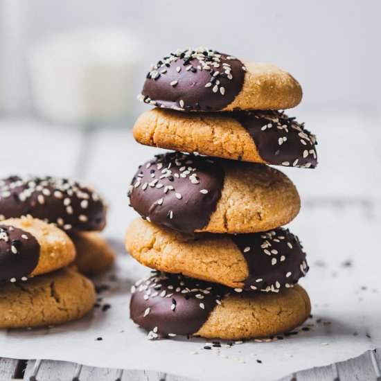 Chocolate Dipped Tahini cookies