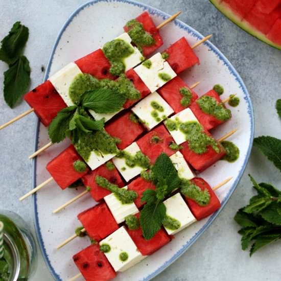 Watermelon Skewers with Feta