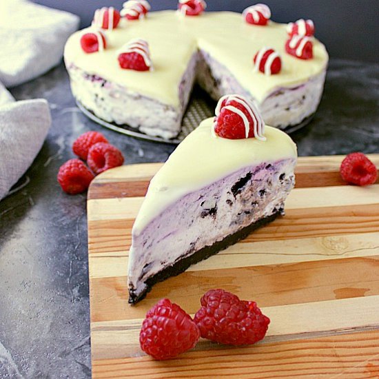 No Bake Oreo Raspberry Cheesecake