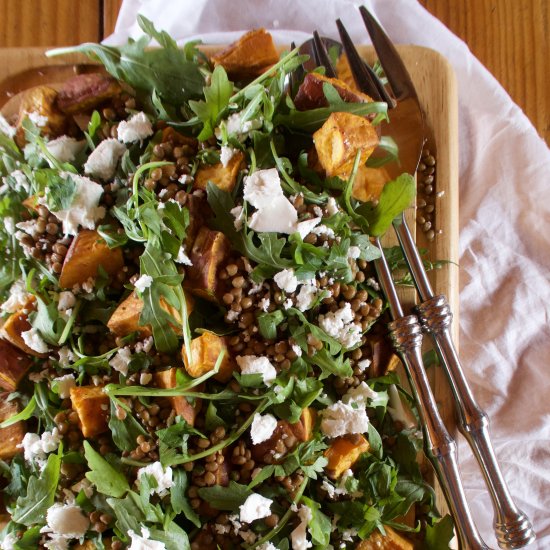 SWEET POTATO, LENTIL AND FETA SALAD