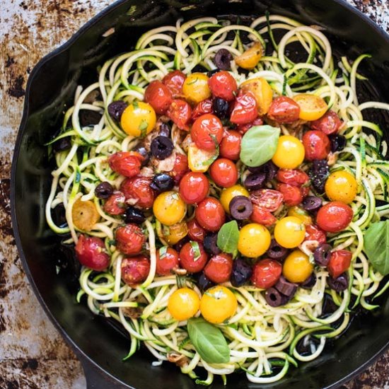 Zucchini Pasta with Tomato & Olives