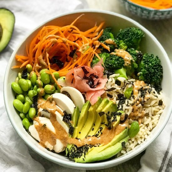 Rainbow Sushi Bowl with Satay Sauce