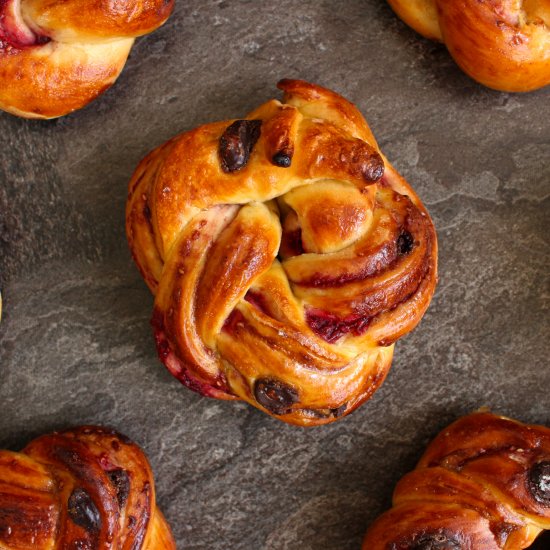 Chocolate Raspberry Brioche Buns