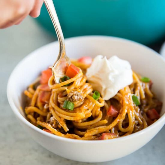 One Pot Taco Spaghetti