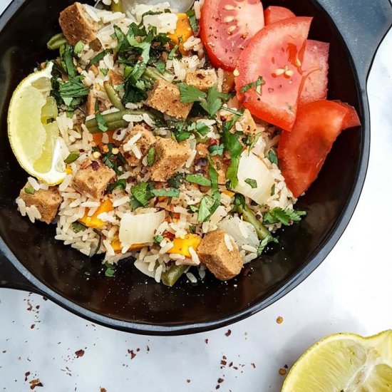 chilean veggie rice with seitan