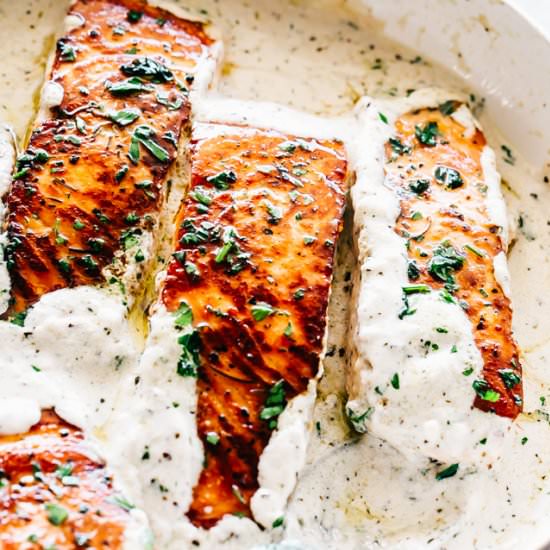 Salmon and Lemon Garlic Cream Sauce