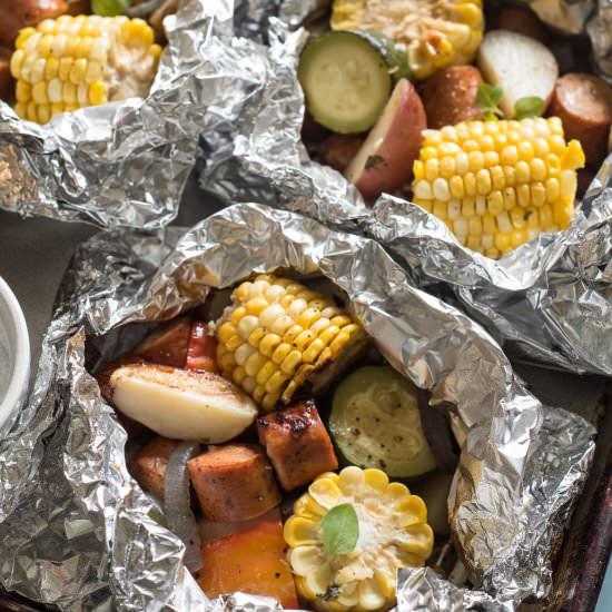 Grilled Sausage & Veggie Foil Packs