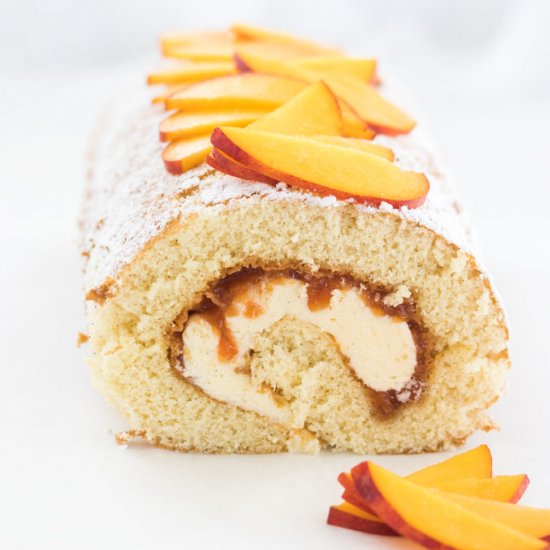 Peaches and Cream Swiss Roll Cake