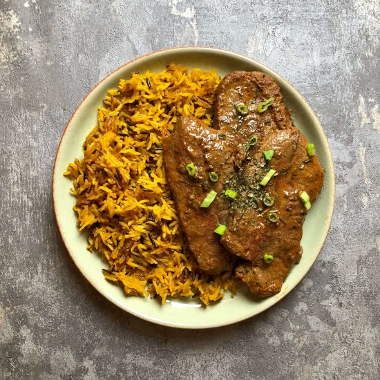 Indian Marinated Steak & Pilau Rice