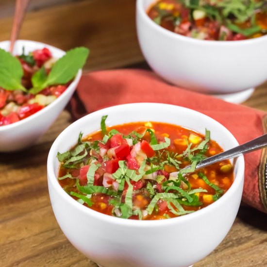 Red Pepper, Chickpea & Corn Soup