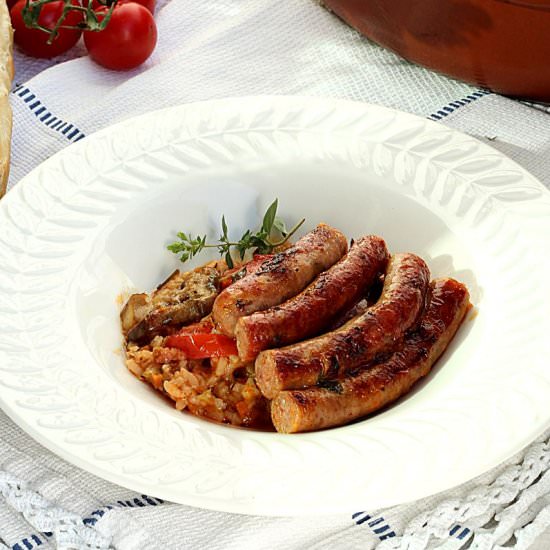 Sausage with eggplant and rice