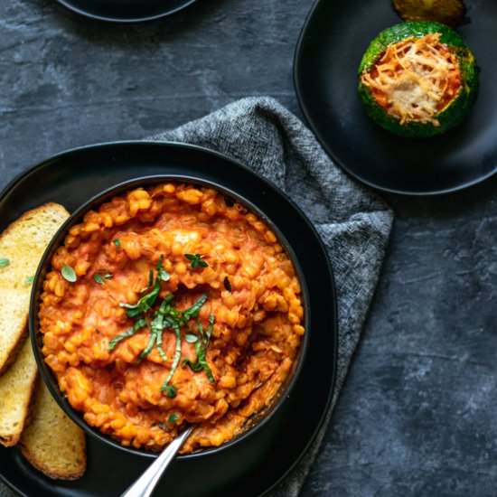 Vegan Barley Risotto Stuffed Squash