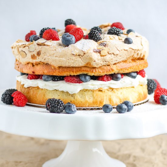 Almond Berry Meringue Cake