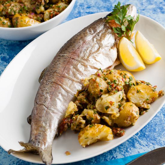 Trout with crushed new potatoes