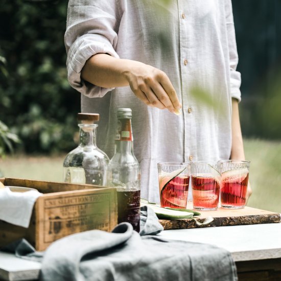 Pomegranate + cucumber soda cooler