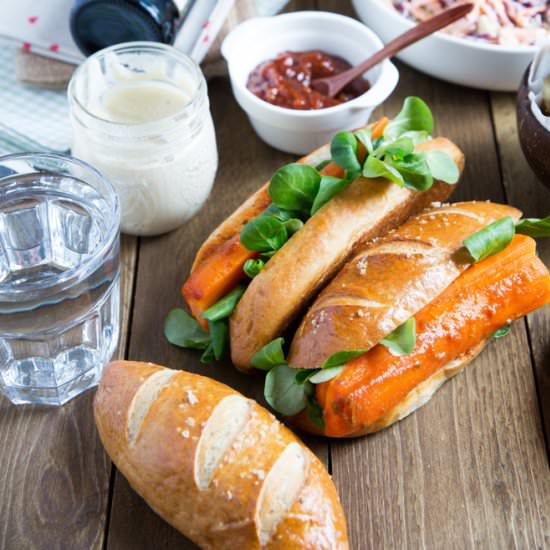 Beer Pretzel Buns with Carrot Dogs