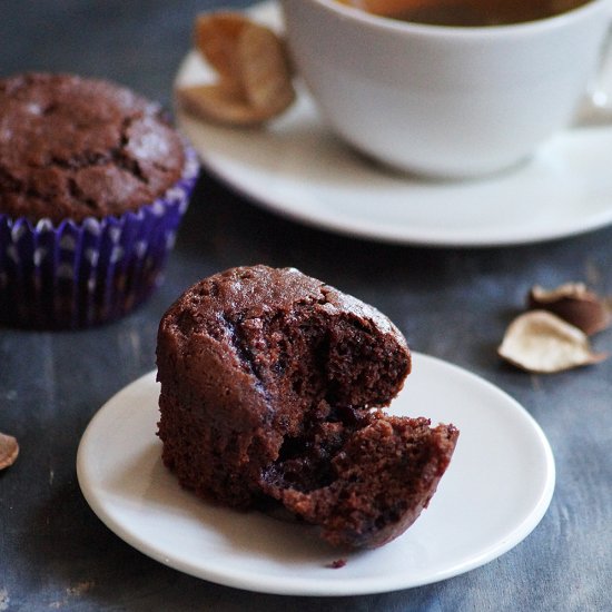 Eggless Chocolate Blueberry Muffins