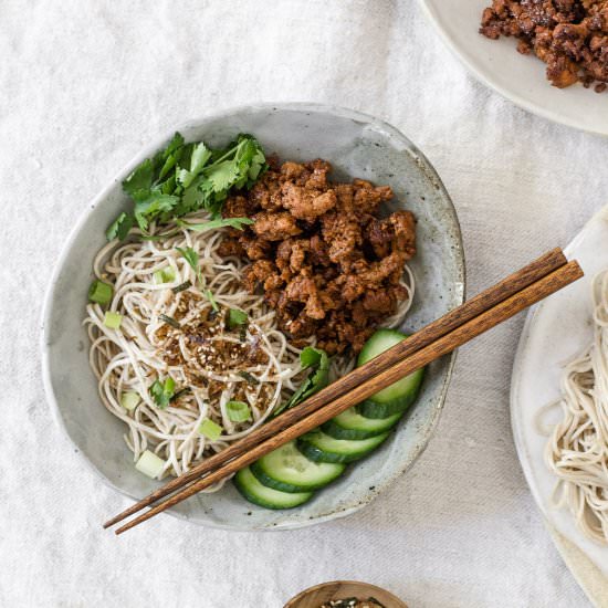 BBQ Minced Chicken with Garlic Soba