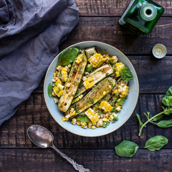 Zucchini, Corn & Basil Salad