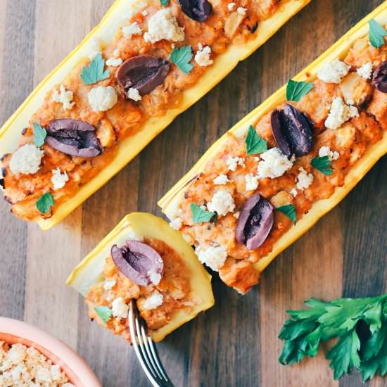 Squash Boats With Smashed Chickpeas