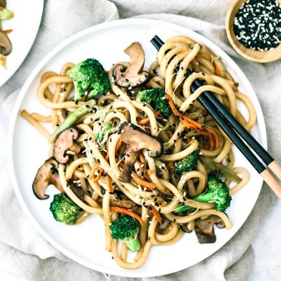 spicy udon + shiitake mushrooms