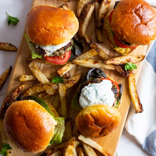 Mustard Lamb Burgers with Spinach