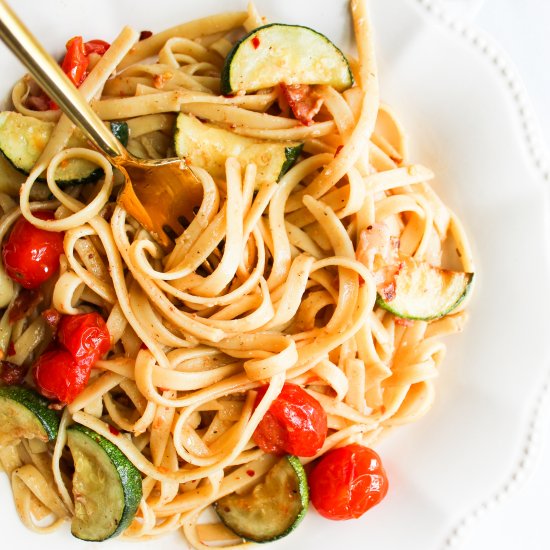 Tomato + Zucchini Pasta with Bacon