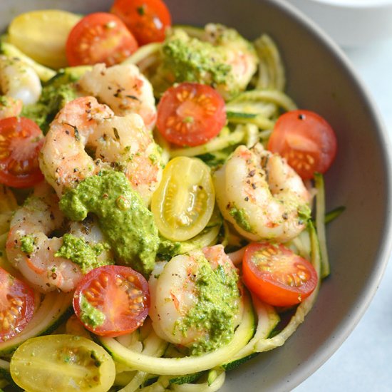 Shrimp Pesto Zucchini Noodles