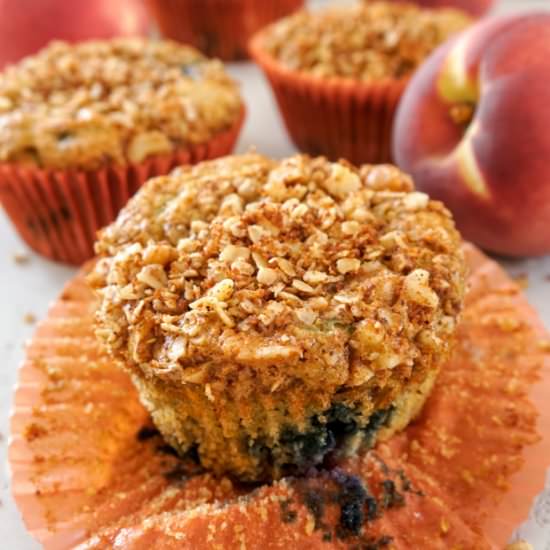 Peach Blueberry Streusel Muffins