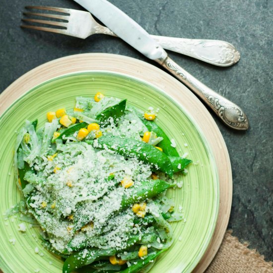 Sweet Pea in Spinach Pasta Sauce