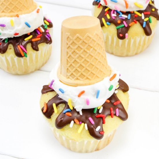 Melting Ice Cream Cone Cupcakes