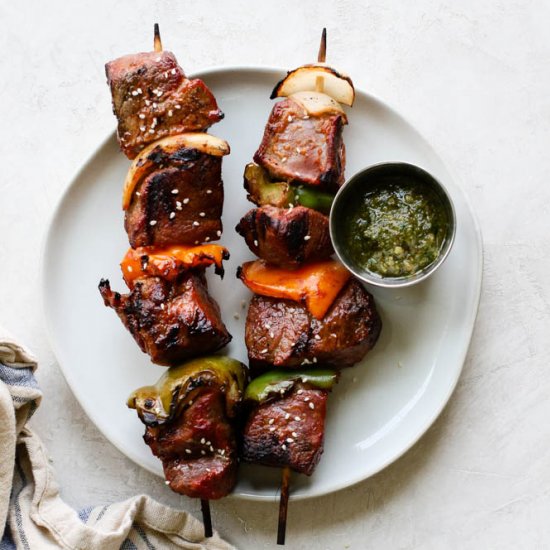 Keto Pesto Beef Kabobs