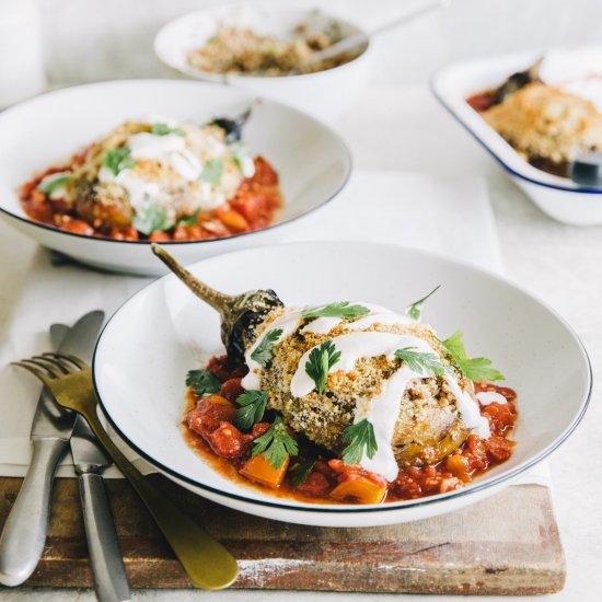 Eggplant with buckwheat and feta